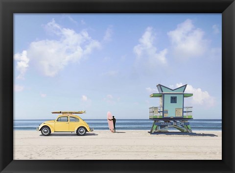Framed Waiting for the Waves, Miami Beach Print