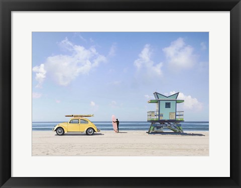 Framed Waiting for the Waves, Miami Beach Print