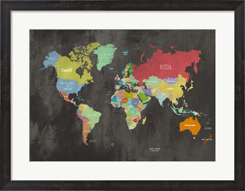 Framed Modern Map of the World (Chalkboard) Print