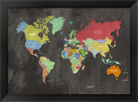 Framed Modern Map of the World (Chalkboard) Print