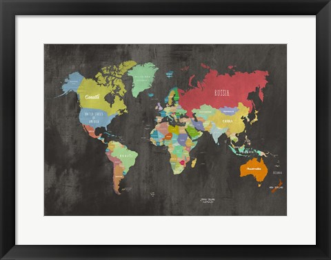 Framed Modern Map of the World (Chalkboard) Print