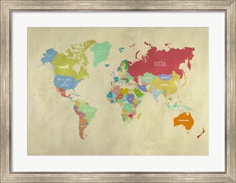 Framed Modern Map of the World Print