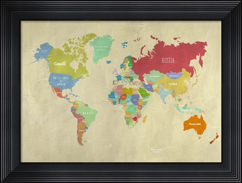 Framed Modern Map of the World Print