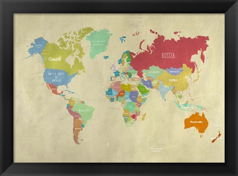 Framed Modern Map of the World Print