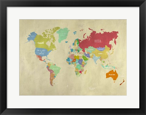 Framed Modern Map of the World Print