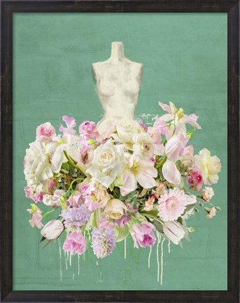 Framed Dressed in Flowers I (Garden Green) Print