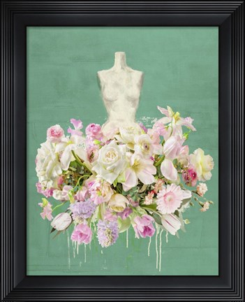Framed Dressed in Flowers I (Garden Green) Print