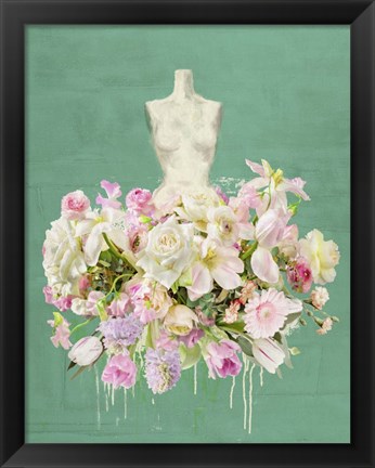 Framed Dressed in Flowers I (Garden Green) Print