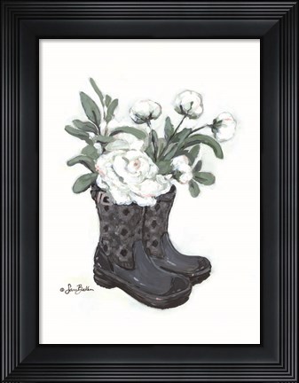 Framed Rain Boot Peonies Print