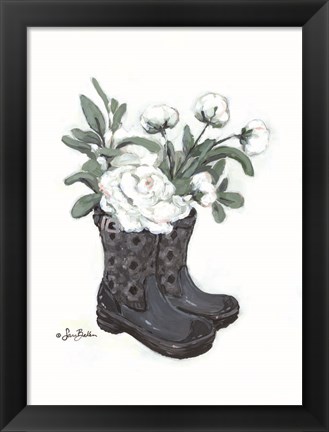 Framed Rain Boot Peonies Print
