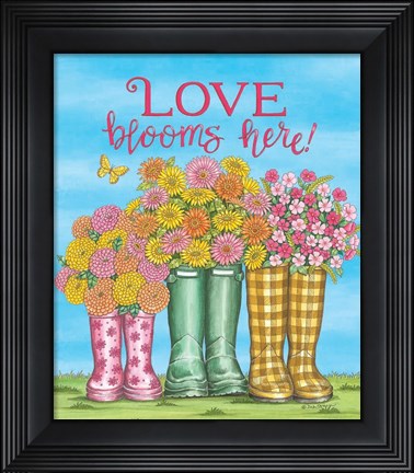 Framed Love Blooms Here Wellies Print