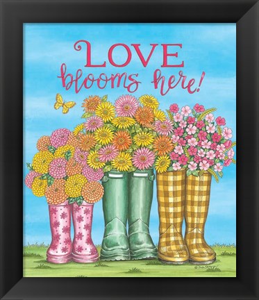 Framed Love Blooms Here Wellies Print