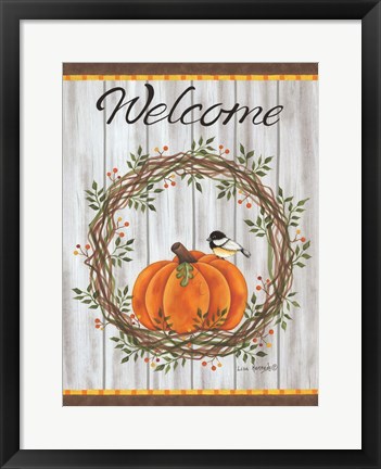 Framed Pumpkin Welcome Wreath Print