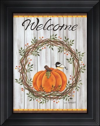 Framed Pumpkin Welcome Wreath Print