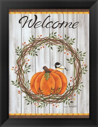 Framed Pumpkin Welcome Wreath Print