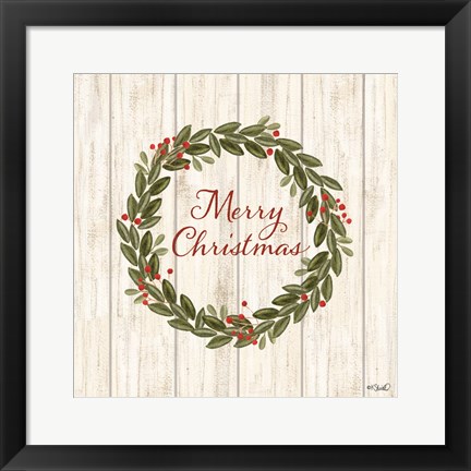 Framed Merry Christmas Wreath Print