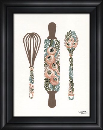 Framed Floral Baking Tools Print