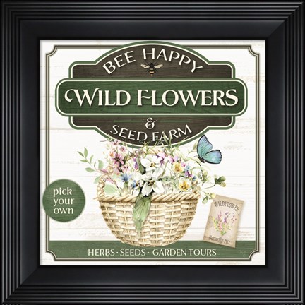 Framed Bee Happy Wildflowers Print