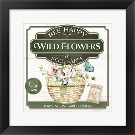 Framed Bee Happy Wildflowers Print