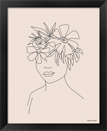 Framed Head Full of Flowers Line Drawing Print
