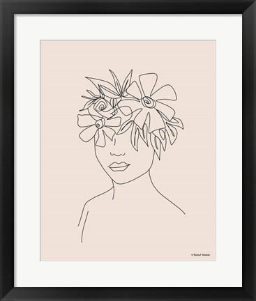 Framed Head Full of Flowers Line Drawing Print