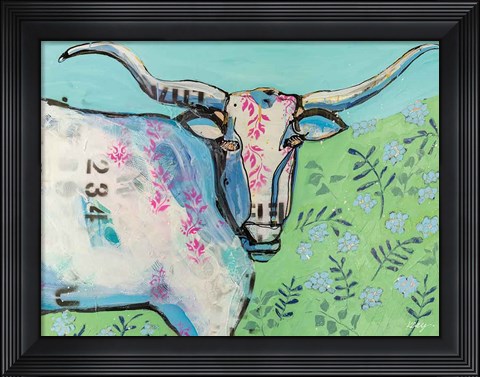 Framed Longhorn in the Field Print