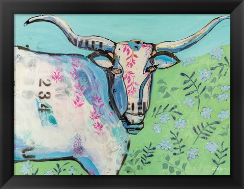 Framed Longhorn in the Field Print