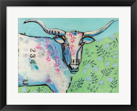 Framed Longhorn in the Field Print