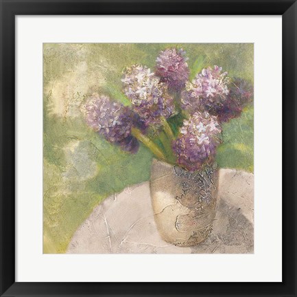 Framed Purple Hyacinths in Vase Green Print