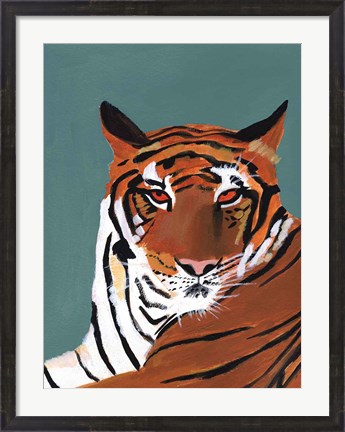Framed Colorful Tiger on Teal Print