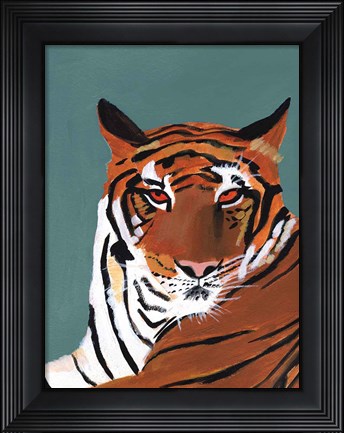 Framed Colorful Tiger on Teal Print