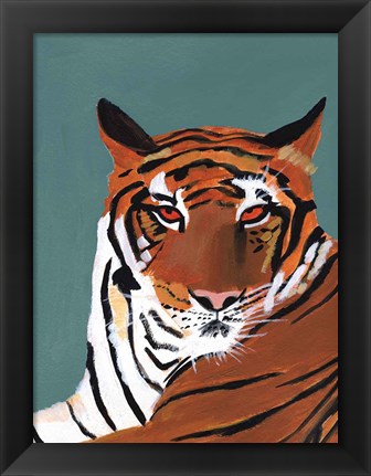 Framed Colorful Tiger on Teal Print