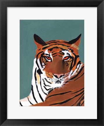 Framed Colorful Tiger on Teal Print