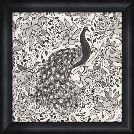 Framed Peacock Garden III BW Print