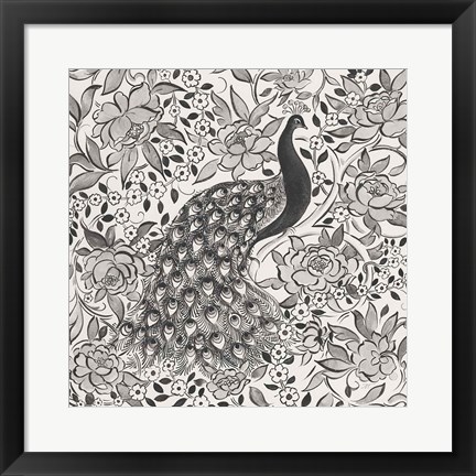 Framed Peacock Garden III BW Print