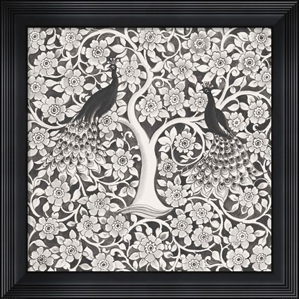 Framed Peacock Garden VII BW Print