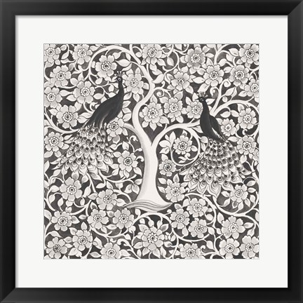 Framed Peacock Garden VII BW Print