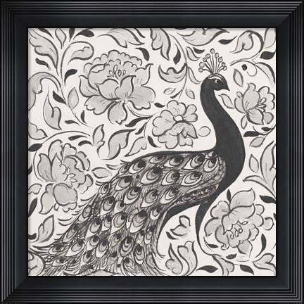 Framed Peacock Garden IV BW Print