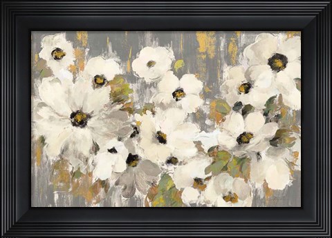 Framed White and Green Bloom Gray Print