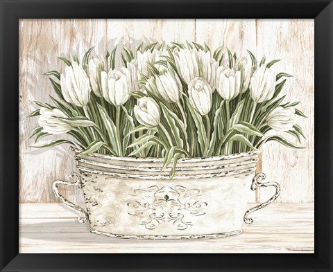 Framed Tulips in White Chipped Pail Print