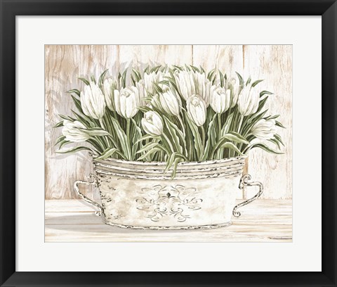 Framed Tulips in White Chipped Pail Print