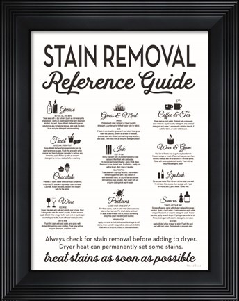 Framed Stain Removal Reference Guide Print