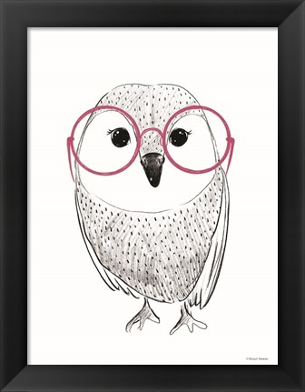 Framed Owl in Pink Glasses Print