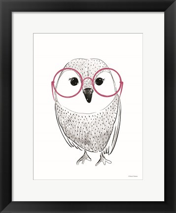 Framed Owl in Pink Glasses Print