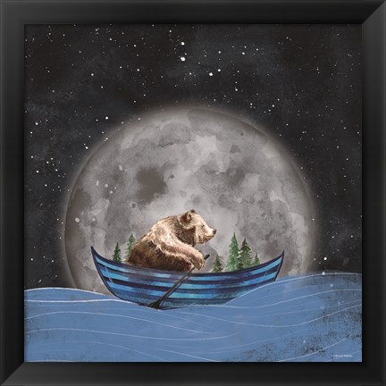 Framed Bear Rowing in the Sea Print