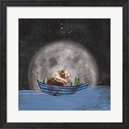 Framed Bear Rowing in the Sea Print