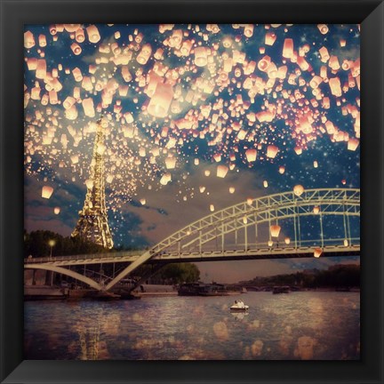 Framed Love Wish Lanterns Over Paris Print