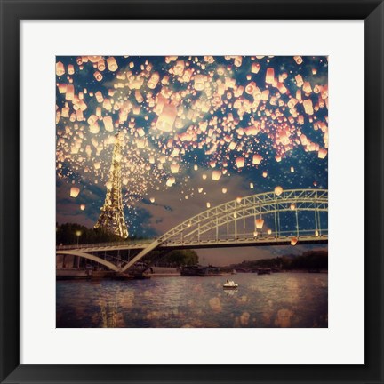 Framed Love Wish Lanterns Over Paris Print