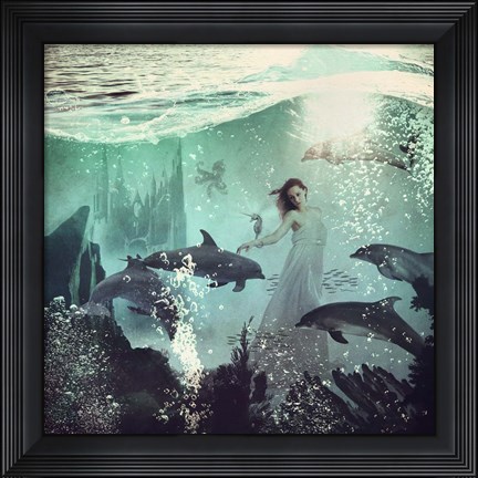 Framed Sea Unicorn Lady Print