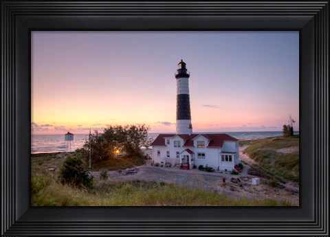 Framed Big Sable Point Lighthouse At Sunset Print